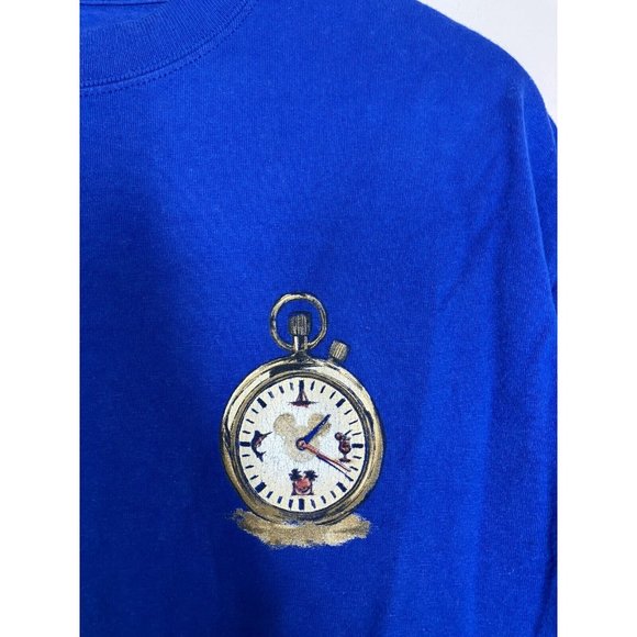 Disney Men's Large Blue Mickey Mouse Living on Island Time Stopwatch T-Shirt - Picture 2 of 7